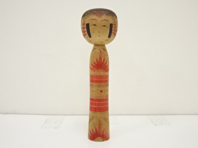 JAPANESE FOLK CRAFT / WOODEN KOKESHI DOLL / 30.5cm / SIGNED ARTISAN WORK